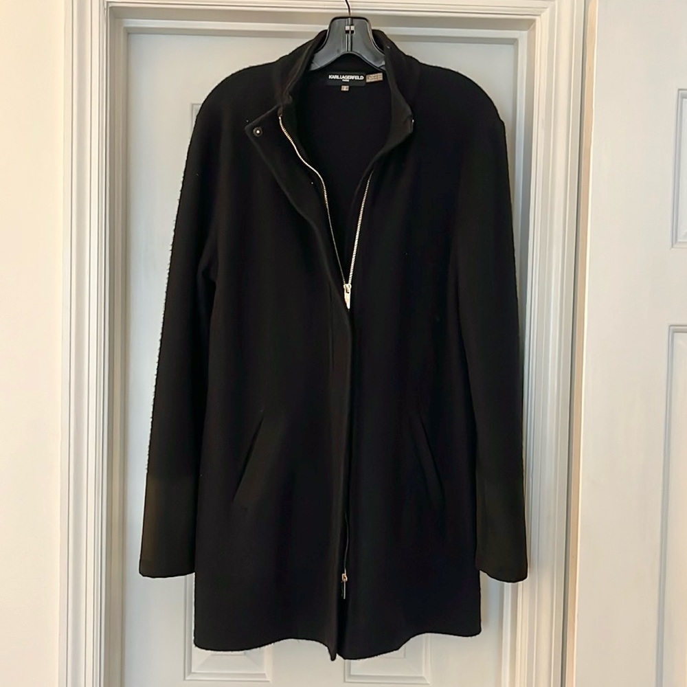 Karl Lagerfeld Wool Pea Coat With Suede Detailing